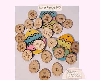Juego de fichas de huevos de Pascua Archivo de corte digital SVG / Archivo de corte láser listo para usar / Rellenos de huevos / Regalos de Pascua para niños / Fichas de recompensa de búsqueda de huevos de Pascua
