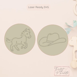 Décoration murale bébé cheval cow-boy en téléchargement numérique SVG | Fichier prêt pour le laser | Nouveau cadeau de baby shower | Laser OMTech | Décoration chambre d'enfant Western Equine