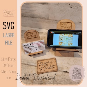 Visitekaartjeshouder | Mobiele telefoonhouder | Digitale download-SVG | Lasergesneden bestand Personaliseer door uw logo's toe te voegen. 2 maten beschikbaar