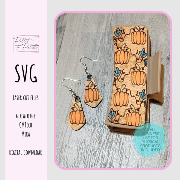 Hair Claw Pumpkin Leaves Vine FALL SVG | 4 inch Hair Claw design with matching earrings and pendant | files for 4 and 2 inch Claws, Earrings