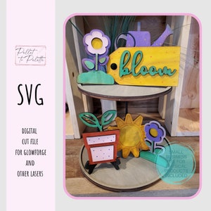 Digital cut file | Tiered Tray laser cut file for Glowforge | Digital SVG - | Bloom | Spring | Flowers | Bloom Tiered Tray | Spring Flowers