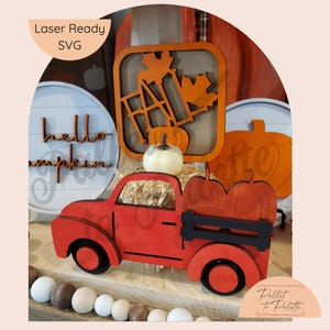 Fall Truck tiered tray laser ready cut file | digital download SVG | Hello Pumpkin | Little Red Truck | Pumpkin Tiered Tray File | Autumn