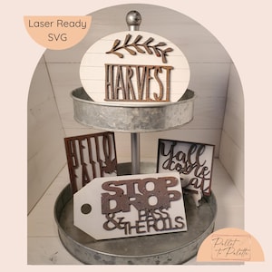 Ernte Erntedank Tiered Tablett Laser bereit Datei | digitaler Download SVG - Ernte | Ihr kommt alle essen | Hallo Herbst | Stop Drop Pass Minischild
