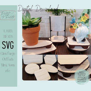 Digital cut file | Laser cut file for Glowforge - download SVG - Shiplap Pattern Riser Set | Farmhouse vintage rustic plant and decor stands
