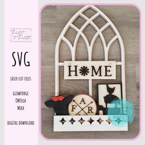 Bogen Fenster austauschbar mit Bauernhaus ADD ON Set, Haus und Lattenzaun Unterstützer, Kreisunterstützer SVG digitaler Download, Glowforge OmTech