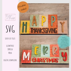 Blokkeerteken | Dubbelzijdig | Fijne Thanksgiving | Vrolijk kerstfeest | Vakantie blokteken voor home decor lasergesneden SVG downloaden