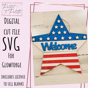 Patriotic door hanger cut file | 4th of July Door Hanger SVG | Patriotic welcome SVG | Digital download | Laser cut file for Glowforge