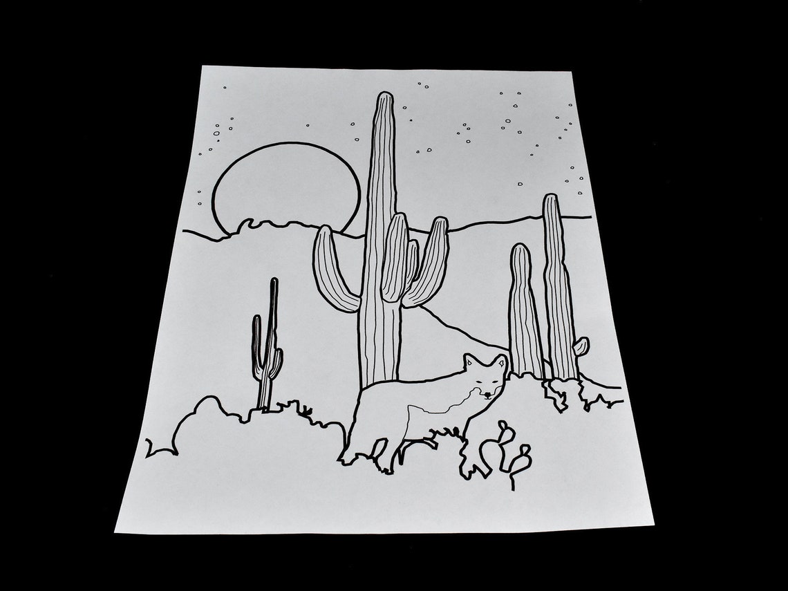 Printable Coloring Page of Desert Coyote From Our Original - Etsy