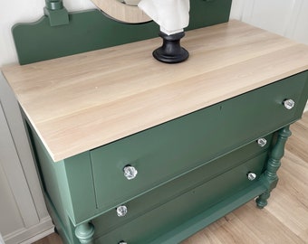 SOLD  Empire Style Solid Cherry Emerald DRESSER With Detachable Mirror  GLASS Knobs Green Chest of Drawers - Etsy