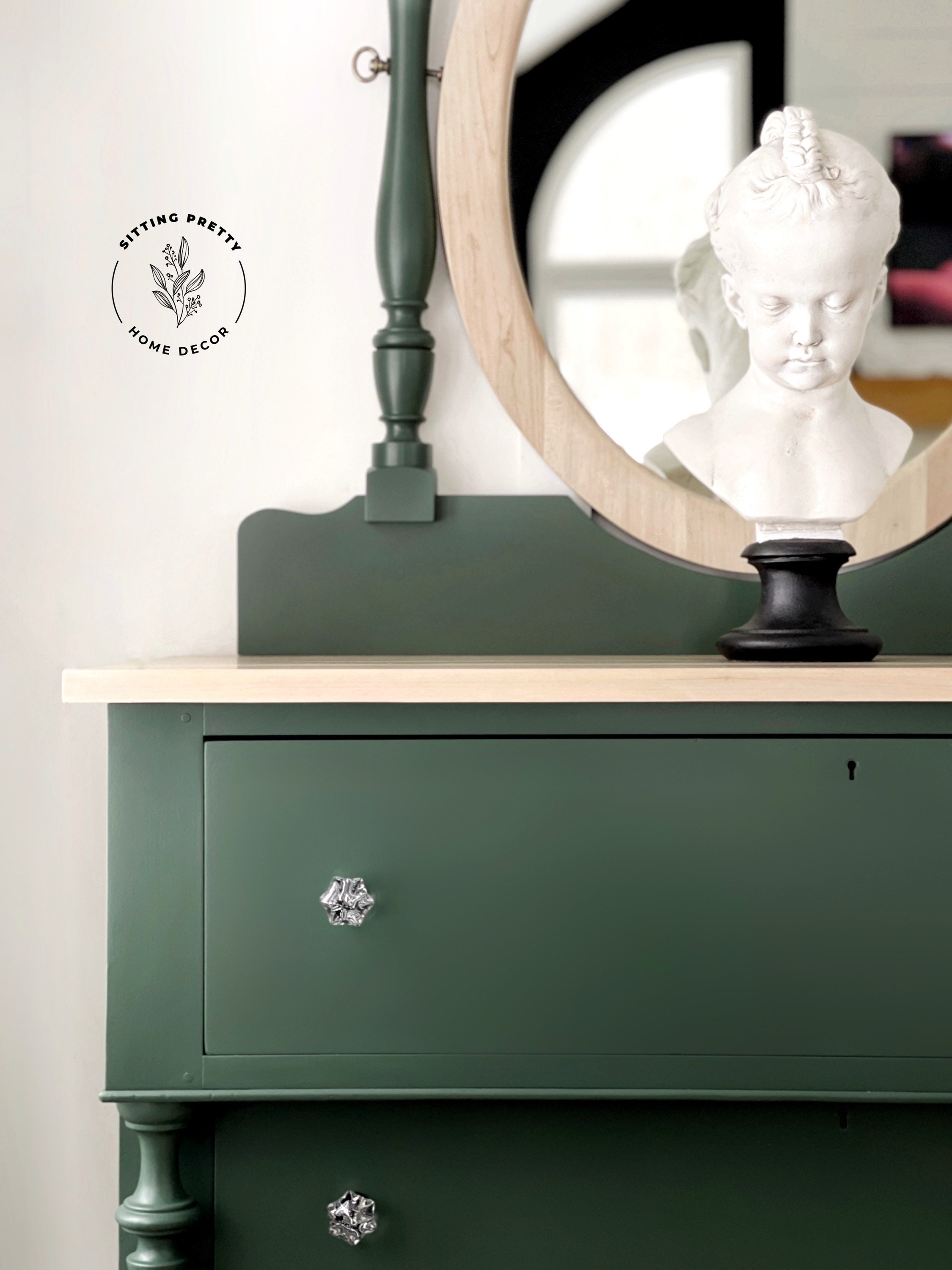 SOLD  Empire Style Solid Cherry Emerald DRESSER With Detachable Mirror  GLASS Knobs Green Chest of Drawers - Etsy