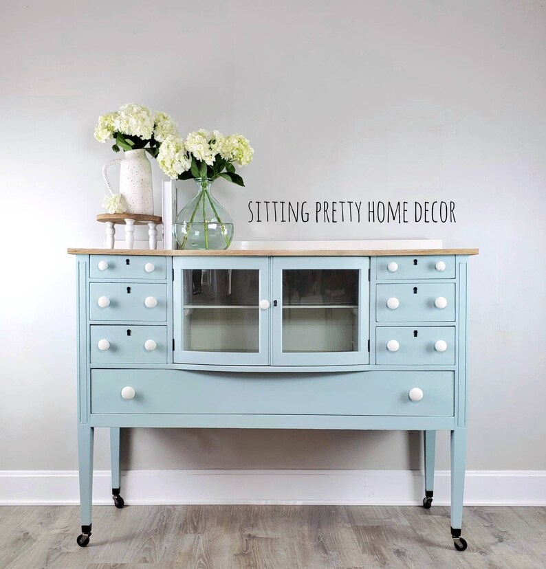 Sold Farmhouse Buffet Robins Egg Blue Creamy White Whitewashed Etsy