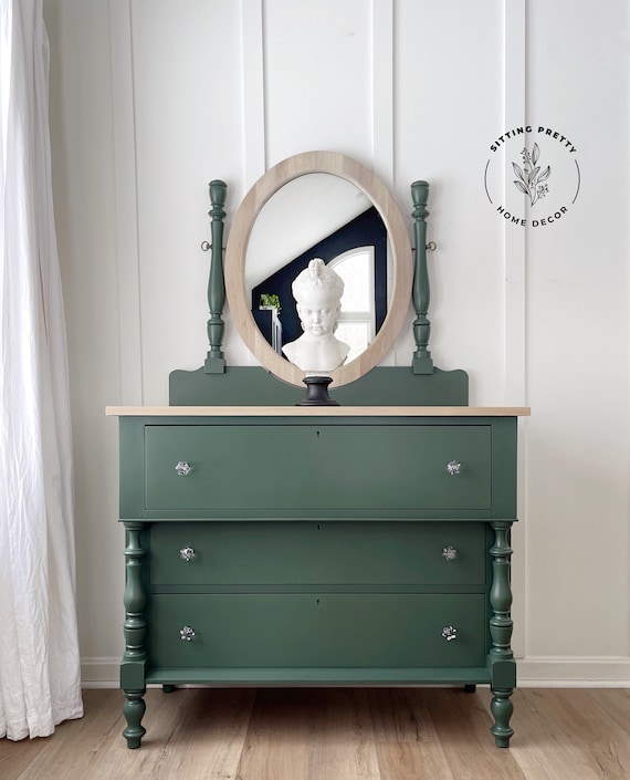 SOLD  Empire Style Solid Cherry Emerald DRESSER With Detachable Mirror  GLASS Knobs Green Chest of Drawers - Etsy Australia