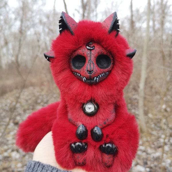 Fluffy Skeleton Spooky plush Animal skull doll Gothic room decor Ooak fantasy creature Wendigo Creepy stuffed animal Handmade gift