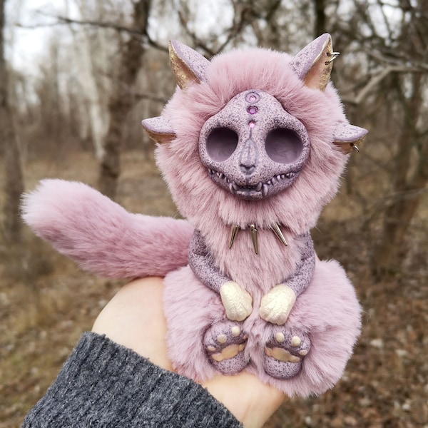 Purple Skeleton Kawaii goth plush Animal skull doll Gothic room decor Ooak fantasy creature Wendigo Creepy cute stuffed animal Handmade gift