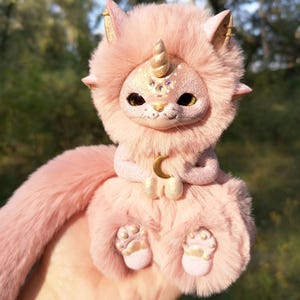 Handmade Pink Unicorn Cat Art Doll: Kawaii Pastel Decor
