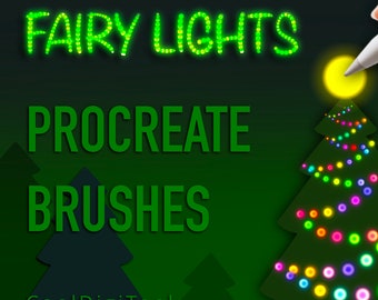 Procreate Christmas Lights Brushes, Fairy Lights, Glow Brushes, Christmas Tree Stamps, Neon Brushes & Color Palette