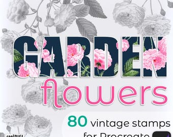 80 Vintage Flower Procreate Stamps: Botanical Illustration Brushes
