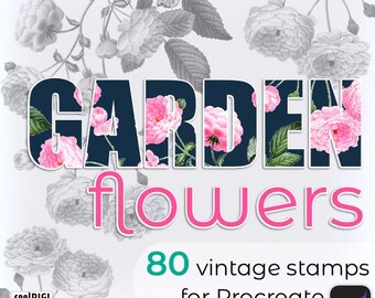 80 Vintage Flower Procreate Stamps: Botanical Illustration Brushes