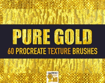 Procreate Brushes | 60 Gold Procreate Pattern Brushes plus 6 Glitter Lettering Brushes for Painting and Digital Design on iPad