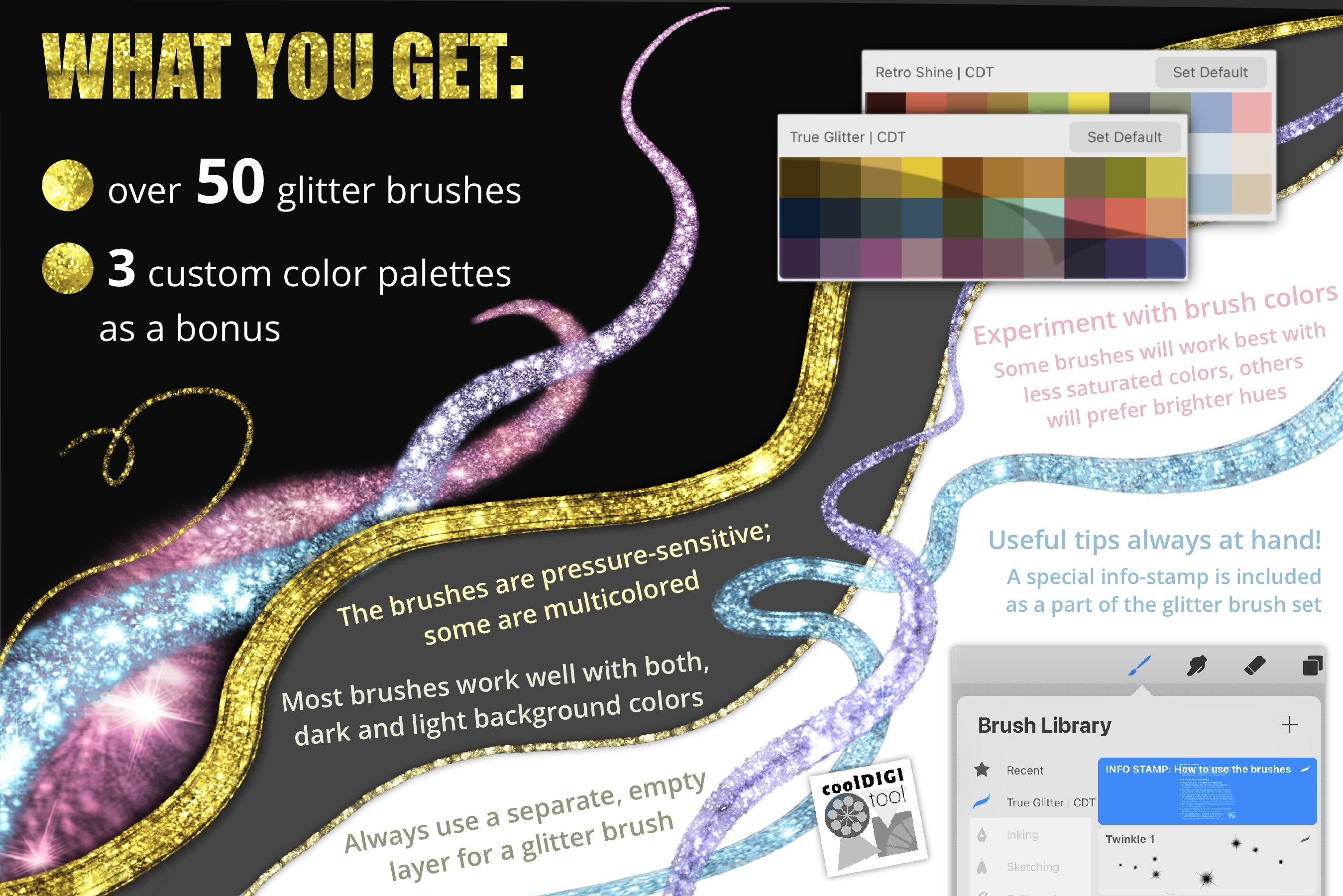 Procreate Glitter Brushes: 50 Shiny Brushes for iPad Lettering ...