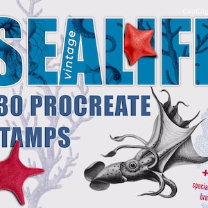 Procreate Vintage Marine Stamps: 130 Sea Creature Brushes (Digital Download)