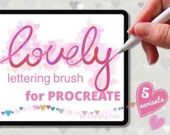 Procreate Lettering Brushes: LOVELY heart brush in 5 variants. Perfect for Greeting and Birthday Cards, Love Quotes, Valentines Day Projects