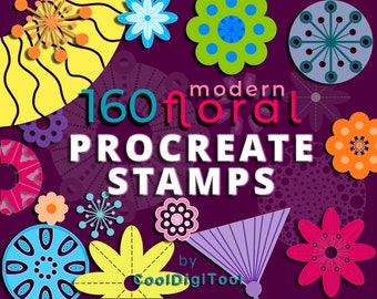 Procreate Geometric Floral Brushes: 160 Modern Stamp Set (Digital Download)
