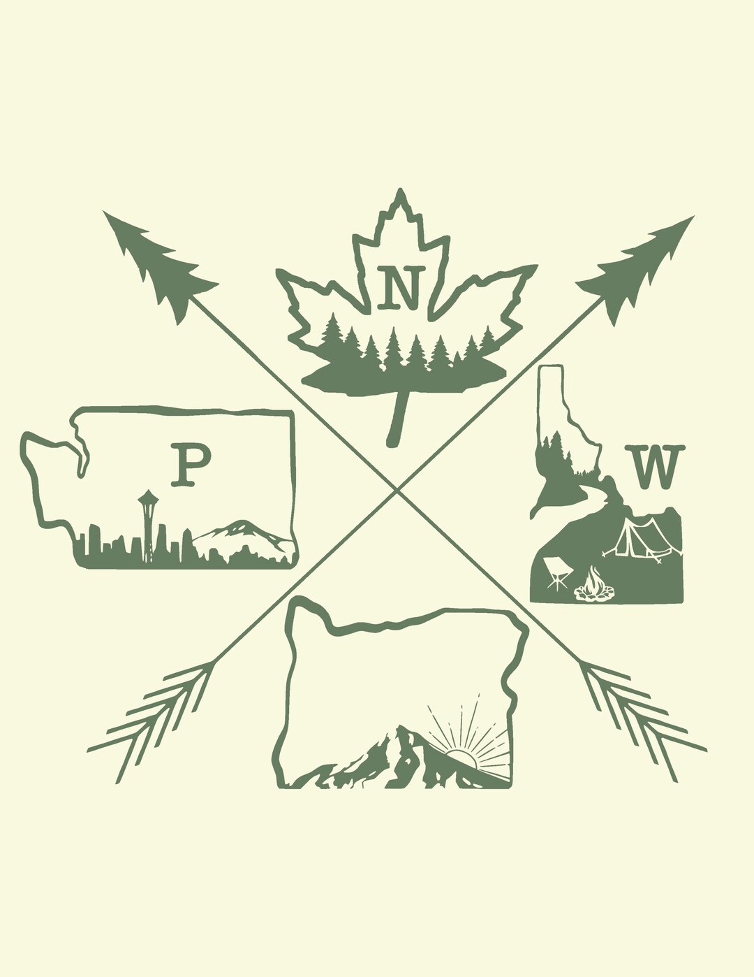 PNW Pacific Northwest Decal | Vinyl Sticker | Washington Oregon Idaho ...