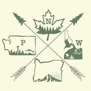 PNW Pacific Northwest Decal | Vinyl Sticker | Washington Oregon Idaho Camping Hiking Adventure Car Canada Outdoor Nature Sticker