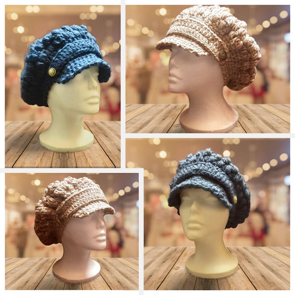 Crochet Newsboy Hat - Handmade, One-Size-Fits-Most