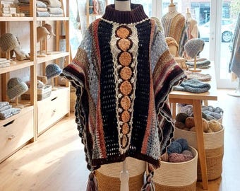 Handmade Artisan Crochet Poncho - Boho Patchwork Fashion, Winter & Fall Layering