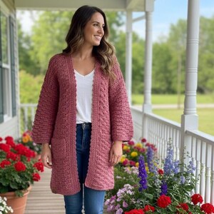 Elegant Rose Pink Cardigan - Cozy and Stylish Cochet Cardigan for Woman