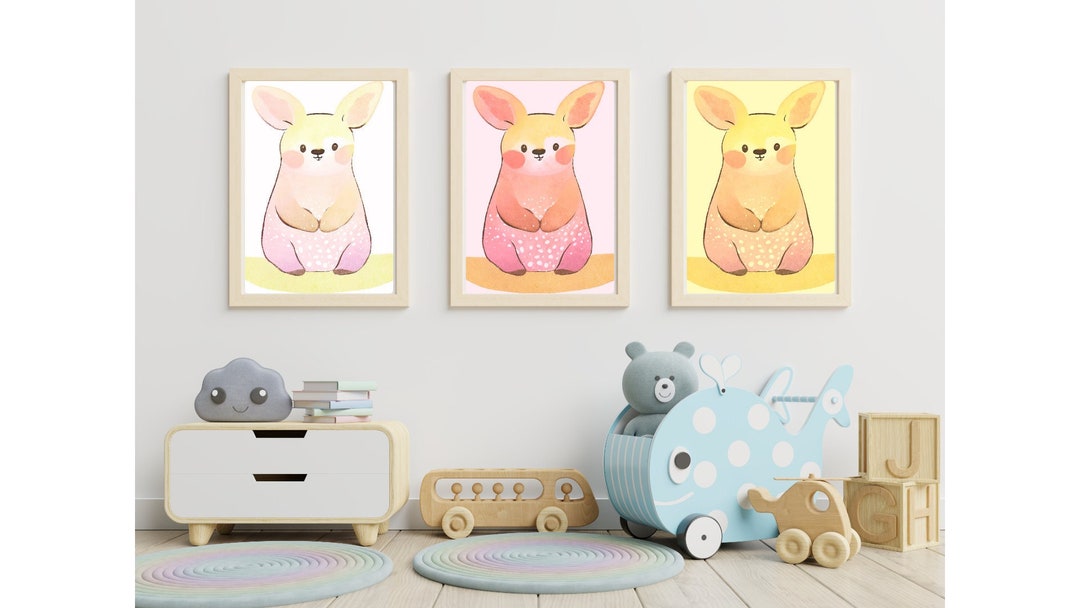 Trio Bunnies, Print Set, Nursery Wall Art, Baby Room Wall Art, Nursery