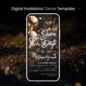 Gold & Black Birthday Save the Date Invitation Template (Digital)