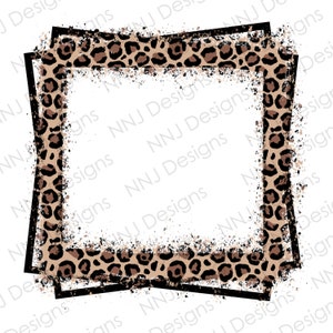 Leopard Print Splatter Frame PNG Sublimation Designs Square Border Splash Paint Hand Drawn Background Digital Download