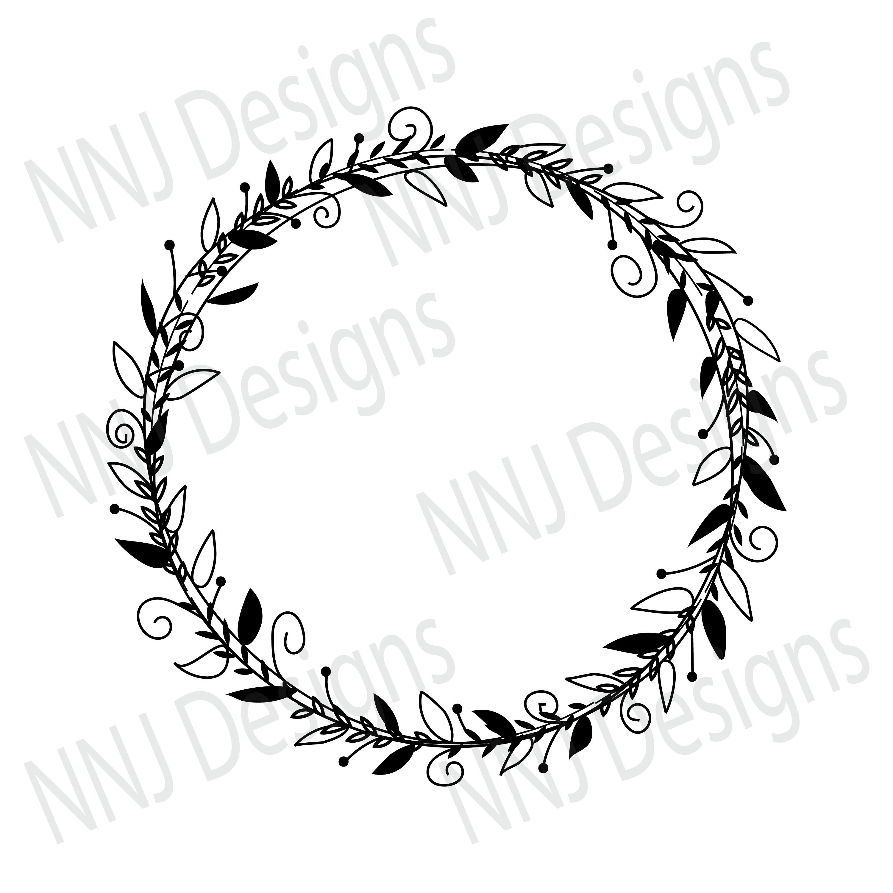 Laurel Wreath Outline SVG Bundle Round Circle Monogram Frame Leaves Hand Drawn Floral Heart Silhouette Cricut Digital eps pdf dxf png svg