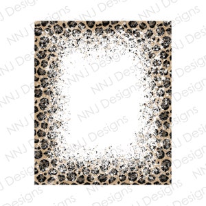 Leopard Print Splatter Rectangle Frame PNG Sublimation Designs Splash Paint Square Hand Drawn Border Background Digital Download