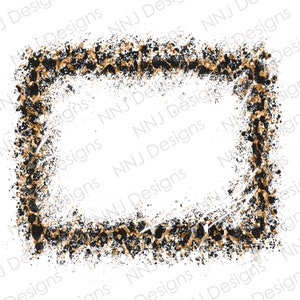 Distressed Leopard Print Splatter Frame PNG Sublimation Designs Splash Paint Hand Drawn Border Background Digital Download