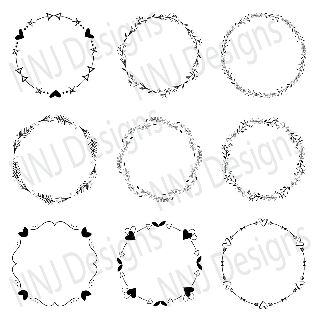 Laurel Wreath SVG Bundle Round Circle Monogram Frame Leaves Hand Drawn ...