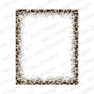 Leopard Print Splatter Rectangle Frame PNG Sublimation Designs Splash Paint Square Hand Drawn Border Background Digital Download