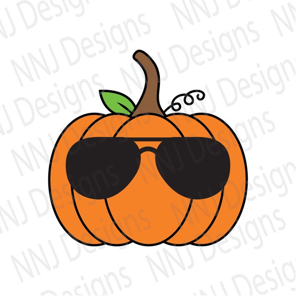 Pumpkin with Glasses SVG, Pumpkin Sunglasses, Cute Pumpkin Face, Fall Silhouette Cricut, Happy Halloween Clipart Cut File, Digital Download