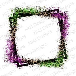 Leopard Print Splatter Frame PNG Sublimation Designs Splash Paint Square Hand Drawn Border Background Digital Download