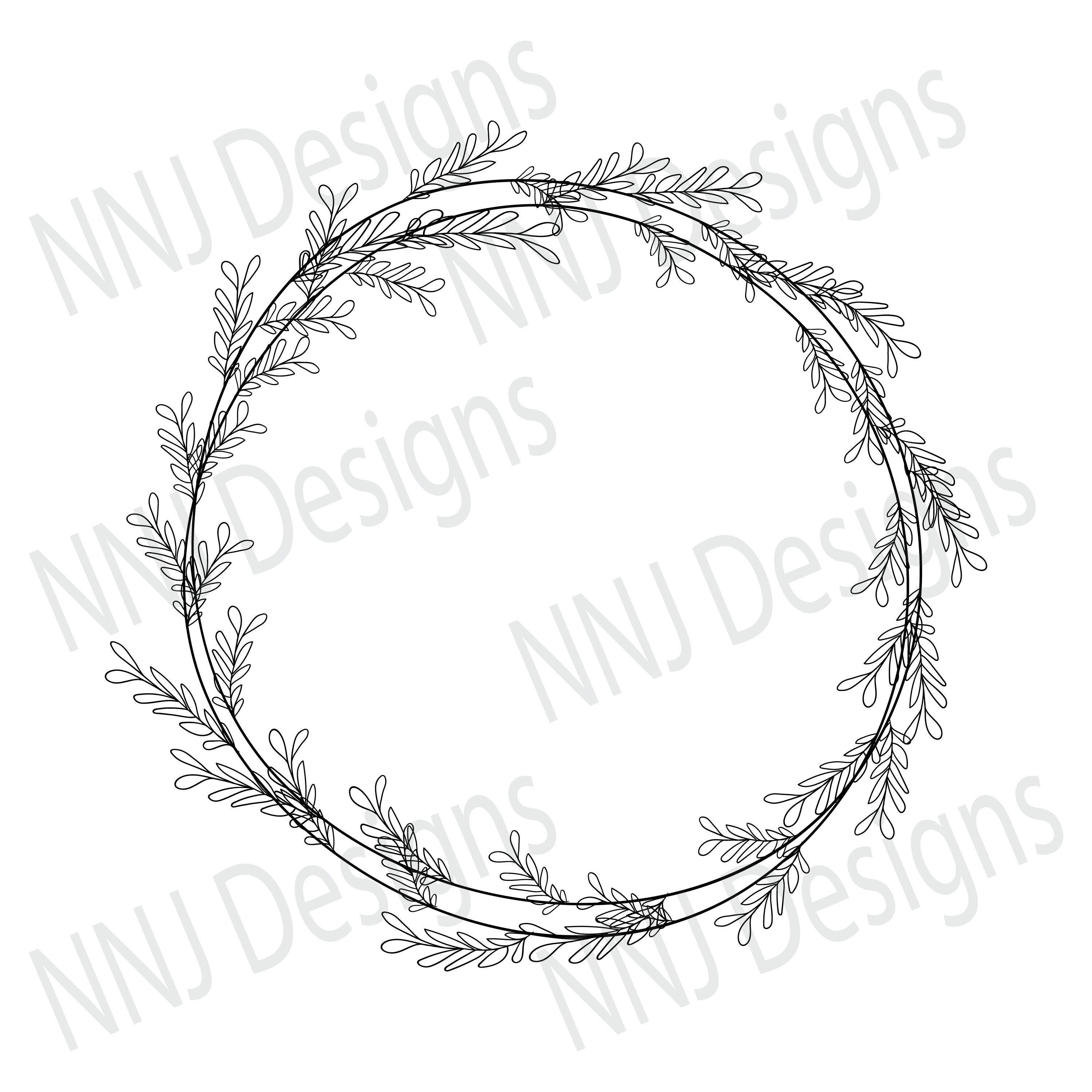 Laurel Wreath Svg Round Circle Monogram Frame Leaves Leaf Etsy