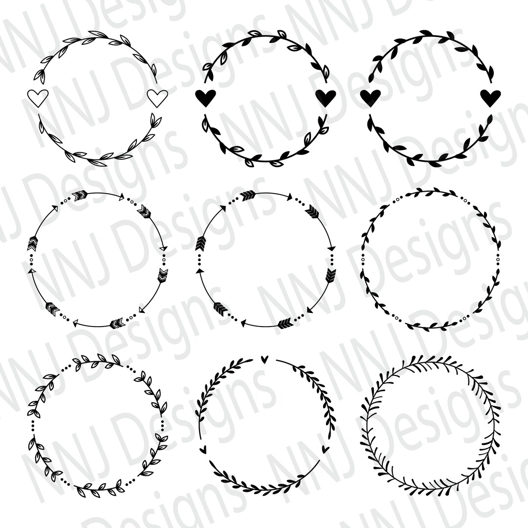 Laurel Wreath SVG Bundle Round Circle Monogram Frame Leaves Hand Drawn ...