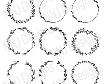 Laurel Wreath SVG Bundle Round Circle Monogram Frame Leaves Hand Drawn Floral heart Silhouette Cricut Digital Download eps pdf dxf png svg