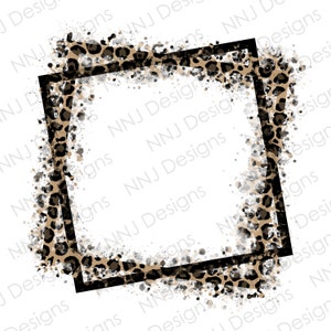 Leopard Print Splatter Frame PNG Sublimation Designs Splash Paint Square Hand Drawn Border Background Digital Download
