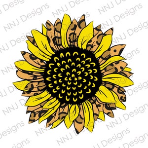 Sunflower PNG Leopard Print Sublimation Designs Beautiful Flower Clip Art Digital Download