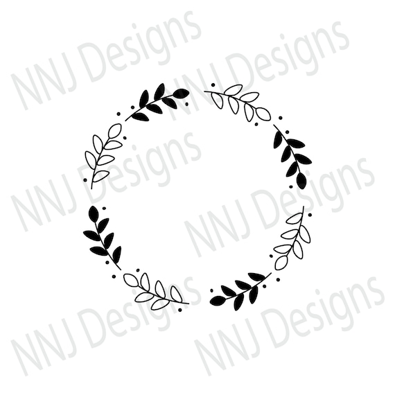 Laurel Wreath Outline SVG Bundle Round Circle Monogram Frame Leaves Hand Drawn Floral Heart Silhouette Cricut Digital eps pdf dxf png svg