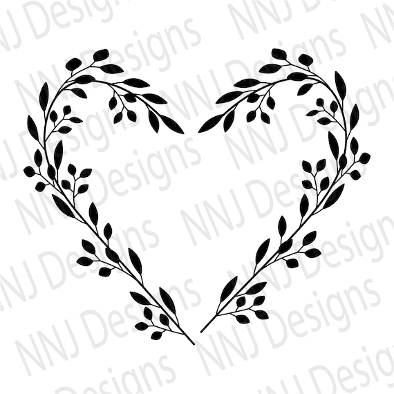 Floral Heart Wreath SVG Monogram Frame Leaves Silhouette | Etsy