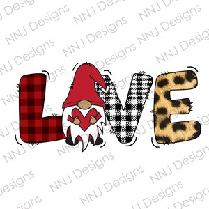 Love Gnome PNG Sublimation Designs, Valentines Day png, Gnome Valentine png, Gnome With Heart, Buffalo Plaid Leopard png Digital Download